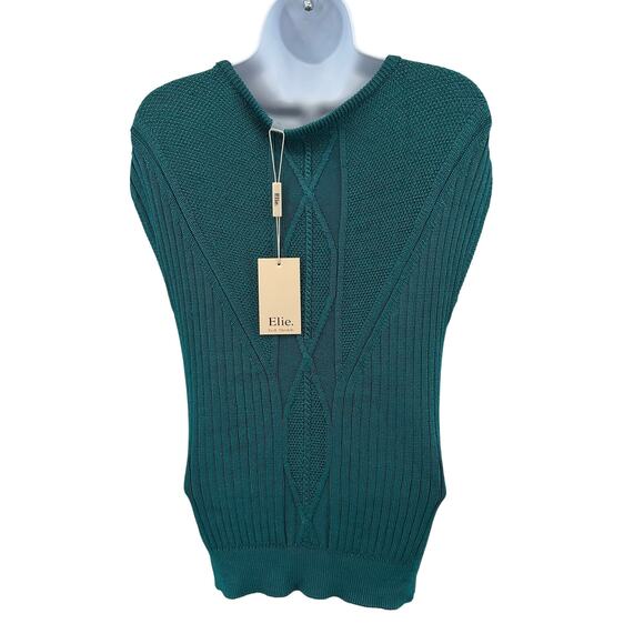 Elie Tahari Pullover Sweater WMNS S Dark Team Textured Ribbed Knit Short Sleeve - Picture 6 of 13